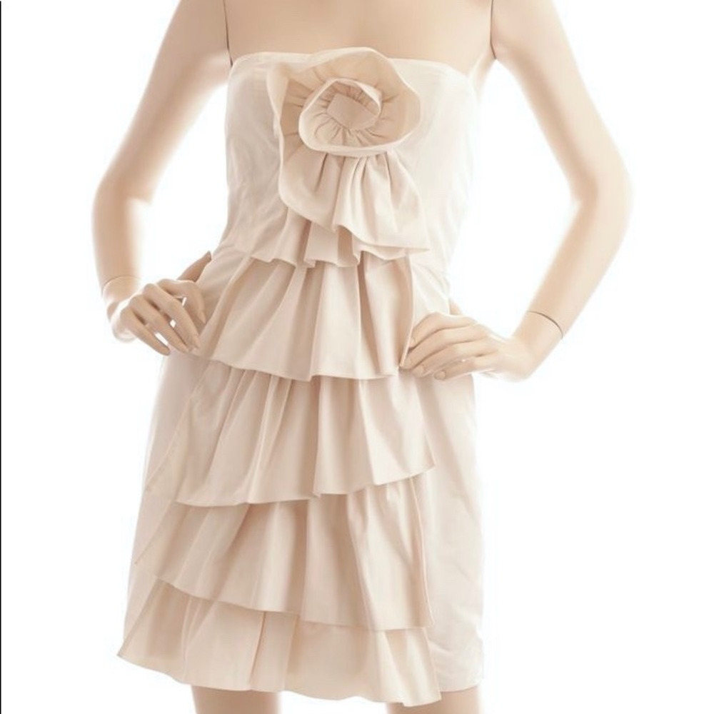NWT BCBG Cream Strapless Ruffle Cocktail Dress